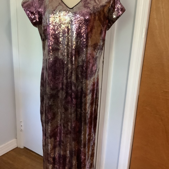NWT TIMELESS NAEEM KHAN MAXI DRESS LARGE PURPLE SILVER SEQUINS WEDDING PARTY - Picture 4 of 12